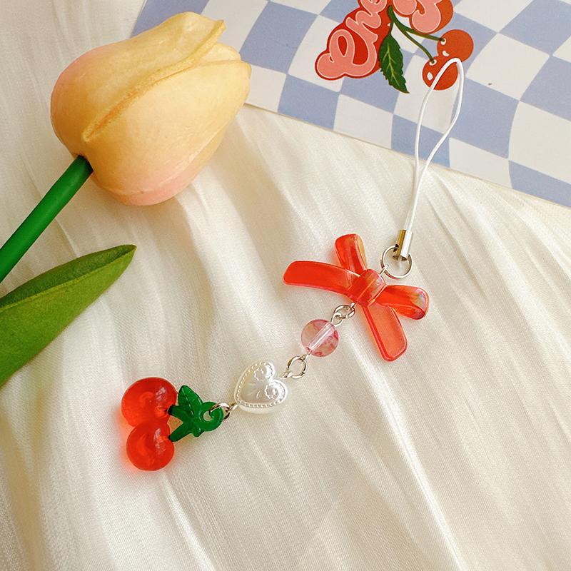 Cherry Tomato Pendant Keyring Sweet Keychain Backpack Decoration Bowknot Keyholder Phone Chain Jewelry Ornament Accessories