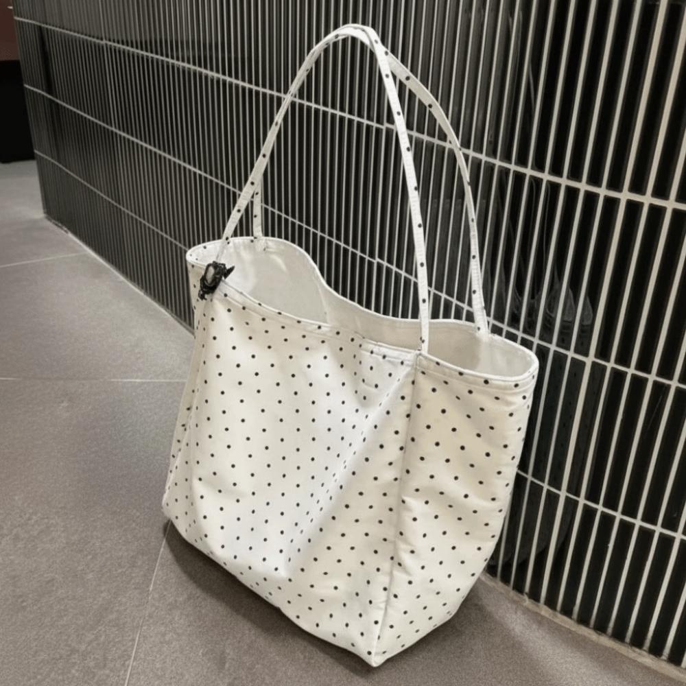 Fashion Canvas Polka Dot Tote Bag Versatile Portable Handbag Large Capacity Shoulder Bag Women