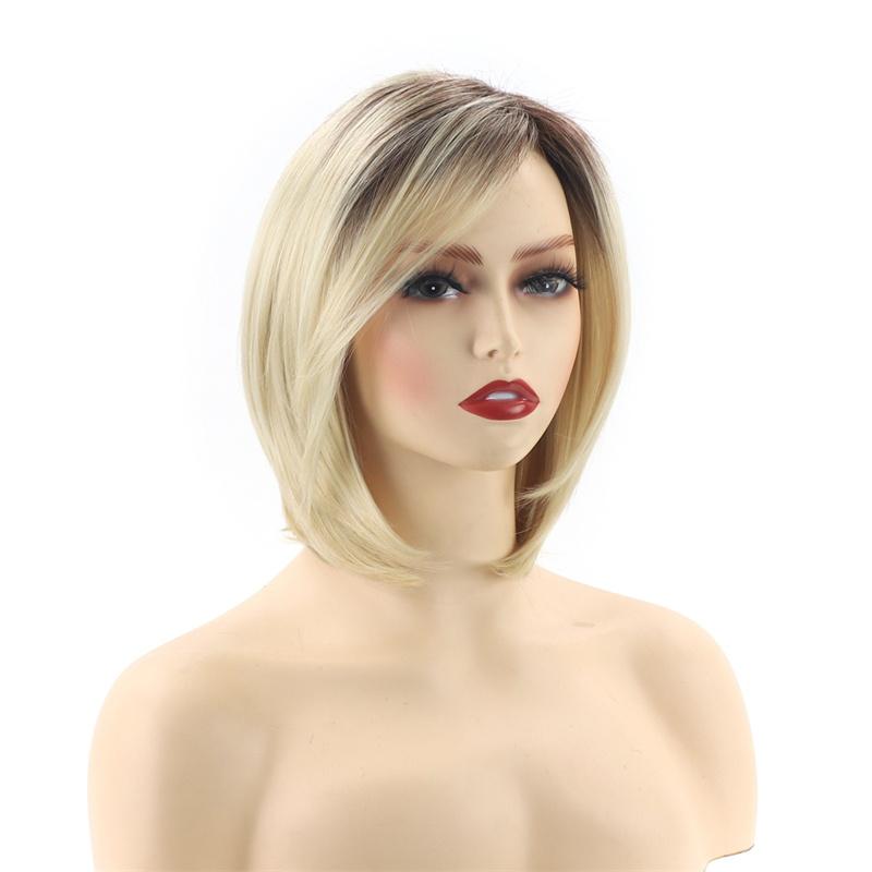 Ombre Blonde Wigs for Women Synthetic Hair 10 Inch Short Bob Wig with Side Bangs Fashion Style Daily Drag Party Costume Cosplay