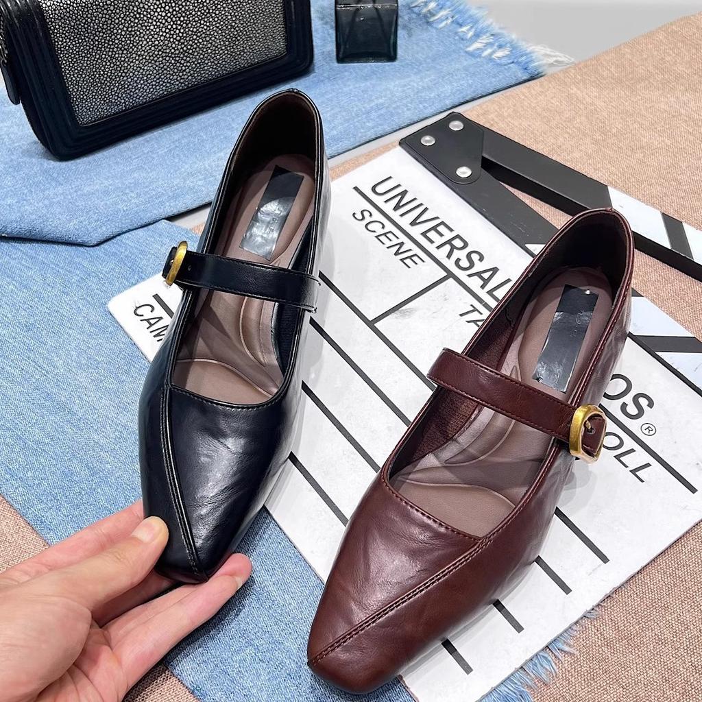 2025 new autumn retro square head thick heel Mary Jane shoes French temperament small low heel commuting single shoes women's small leather shoes