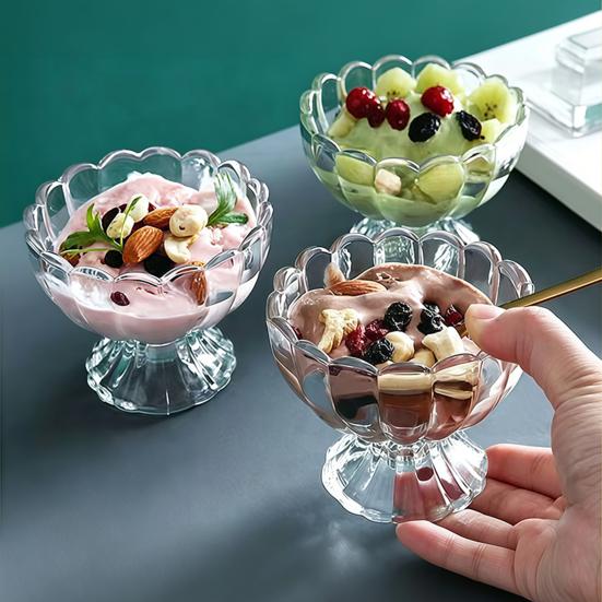 Yangyizhi Glas Dessertschale, Eiskristallbecher auf Fuß, Kleine Vintage-Parfait-Schale für Eisbecher, Obst, Pudding, Gewürze, Snacks, Servieren