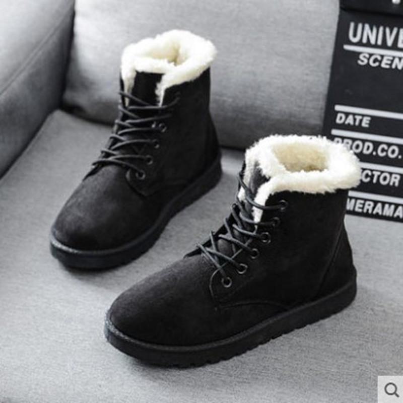 2024 Women's Winter Round Toe Lace-Up Flat Snow Boots with Velvet Lining