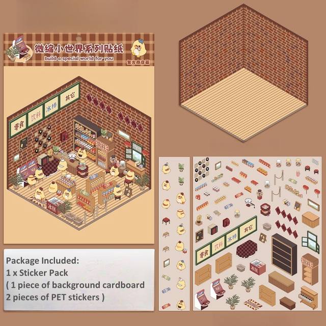 3D Landscaping Stickers Cartoon Miniature Scene DIY Cabin Scene Stacking And Pasting Hand Account Stationery Gift For Kid Child