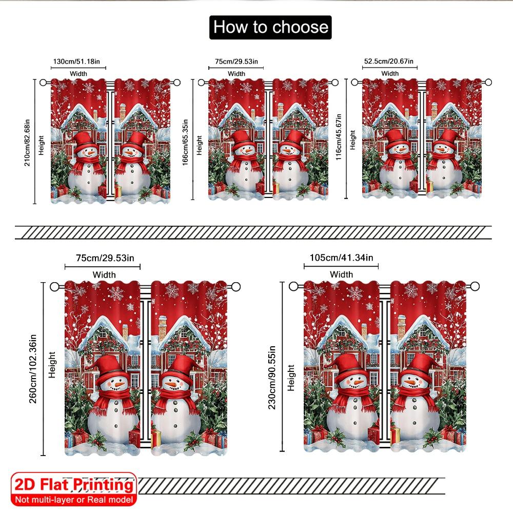 2D Flat Printing 2Pcs Christmas Curtains For Living Room House Red Snowman Printed Window Curtain Natural Drapes For Bedroom
