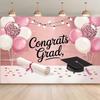2D Flat Graduation Backdrop Pink "Congrats Grad" Themed Background Cloth