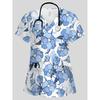 Surgical Uniforms Woman Fashion Floral Print Comforts Dental Nurse Tops Casual V-Neck Short Sleeve Vet Spa Nurse Uniform Woman