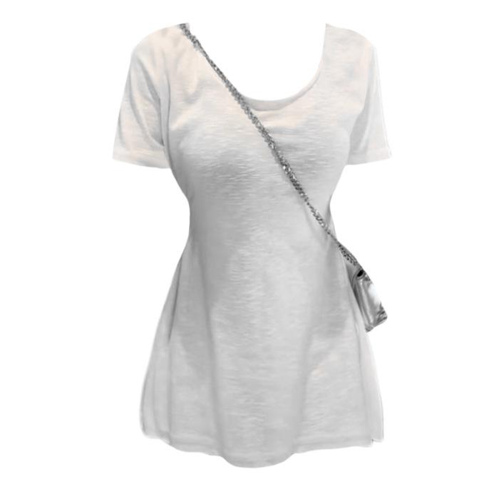 

Comic figure pinched waist short-sleeved top women s summer design sense pure desire Spice girl style long T-shirt 2XL білий