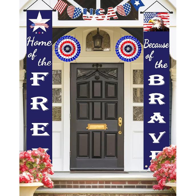 Patriotic Decorations for Memorial day, 4th of July Decor n Flag Patriotic Porch Sign Banners, Red White Blue Independence Day Memorial day Veterans