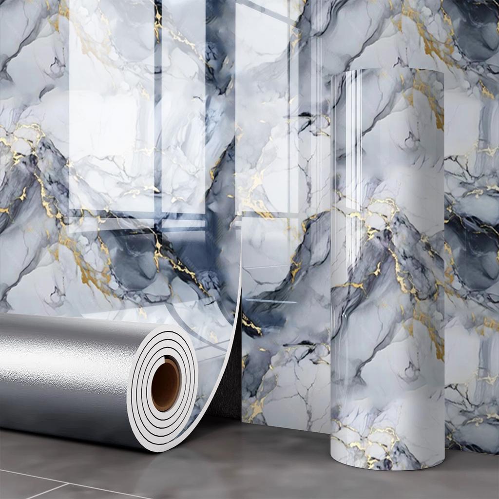 Marble Wall Sticker Waterproof Anti Fouling Oil Proof PVC Self Adhesive Wallpaper for Kitchen Bathroom Cabinet Renovation