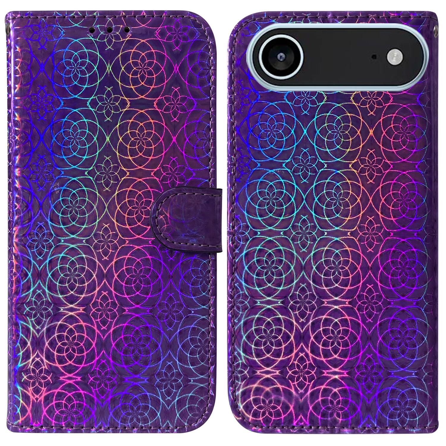 

For iPhone 17 Air Stand Case Dazzling Flower Leather Phone Cover with Wrist Strap Purple