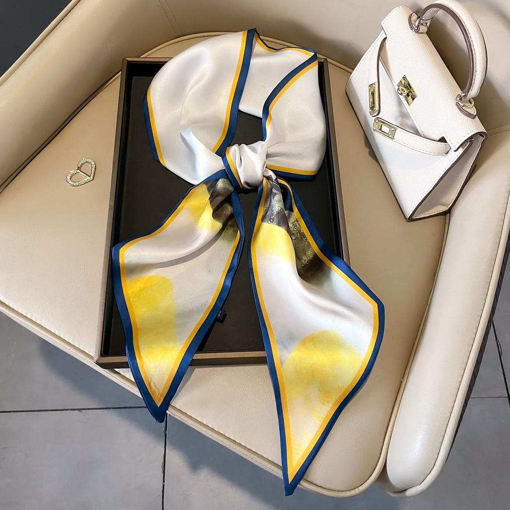 Long oblique corner scarf silk scarf high-end fashion versatile scarf streamer strap bag simulation silk Korean version scarf