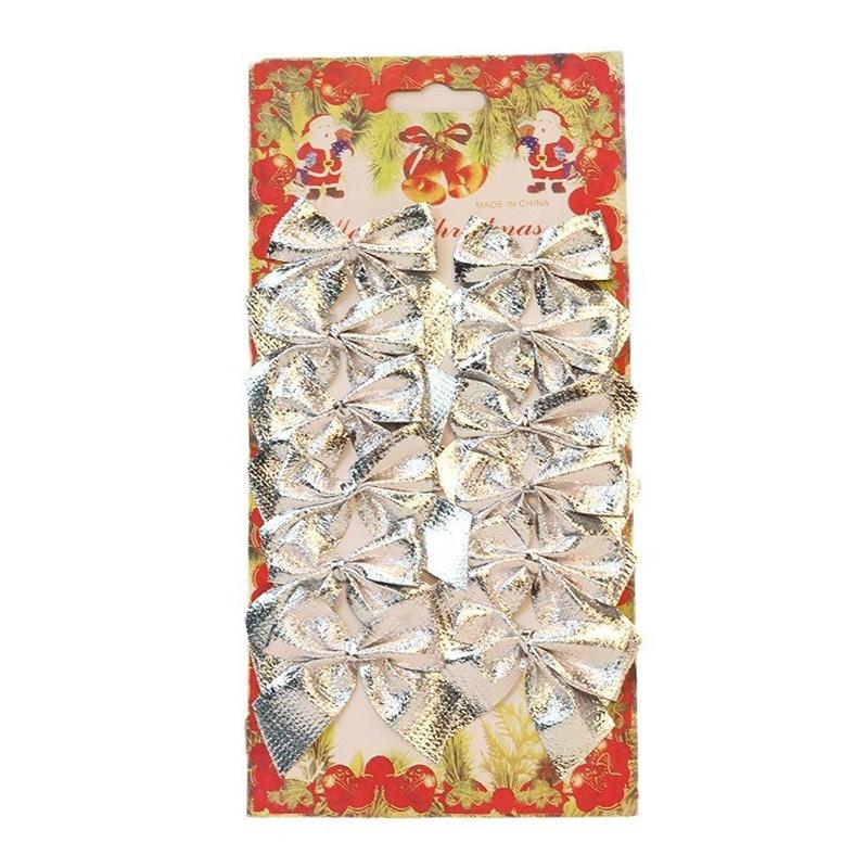 12Pcs/Pack Golden Silver Red Christmas Bow Ornament Tree Decoration Bowknot Pendant For Home