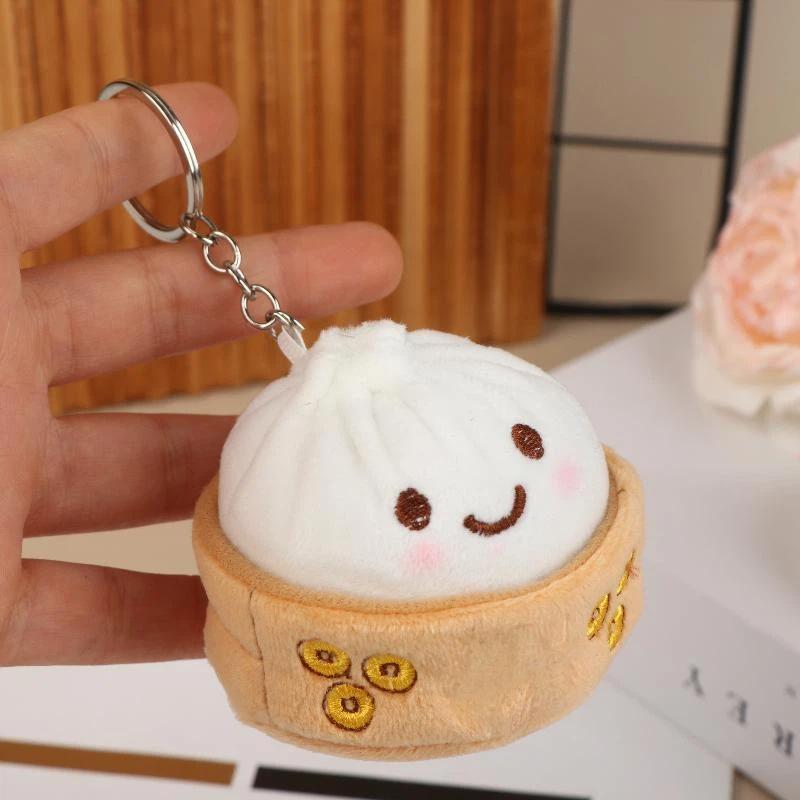 Soft Little Bun Keychain Kawaii Fluffy Xiaolongbao Keyring Simulation Food Cartoon Plush Pendant Gift