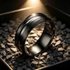 Men's Black Grooved Matte Titanium Steel Ring, Durable Stainless Steel Band, Wedding Engagement Jewelry & Birthday Gift
