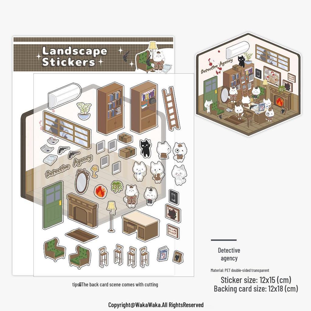 Christmas Miniature 3D Cabin Scene Stickers – Cute Handmade Cartoon Stickers for Journals