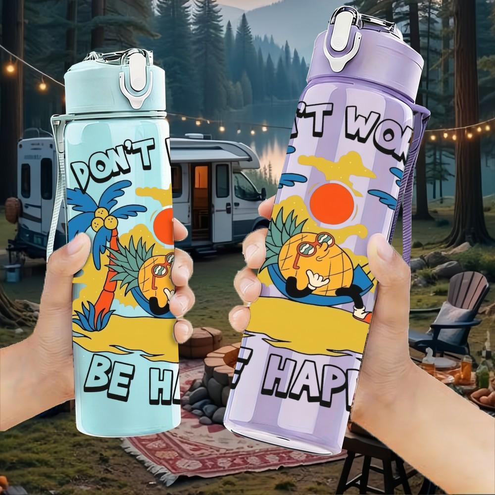 1PC Fort Myers Beach Happy Summer Graphic 750ml Color Plastic Sports Water Bottle Leakproof Flip Straw Lid Suitable for Sports Office Home Use
