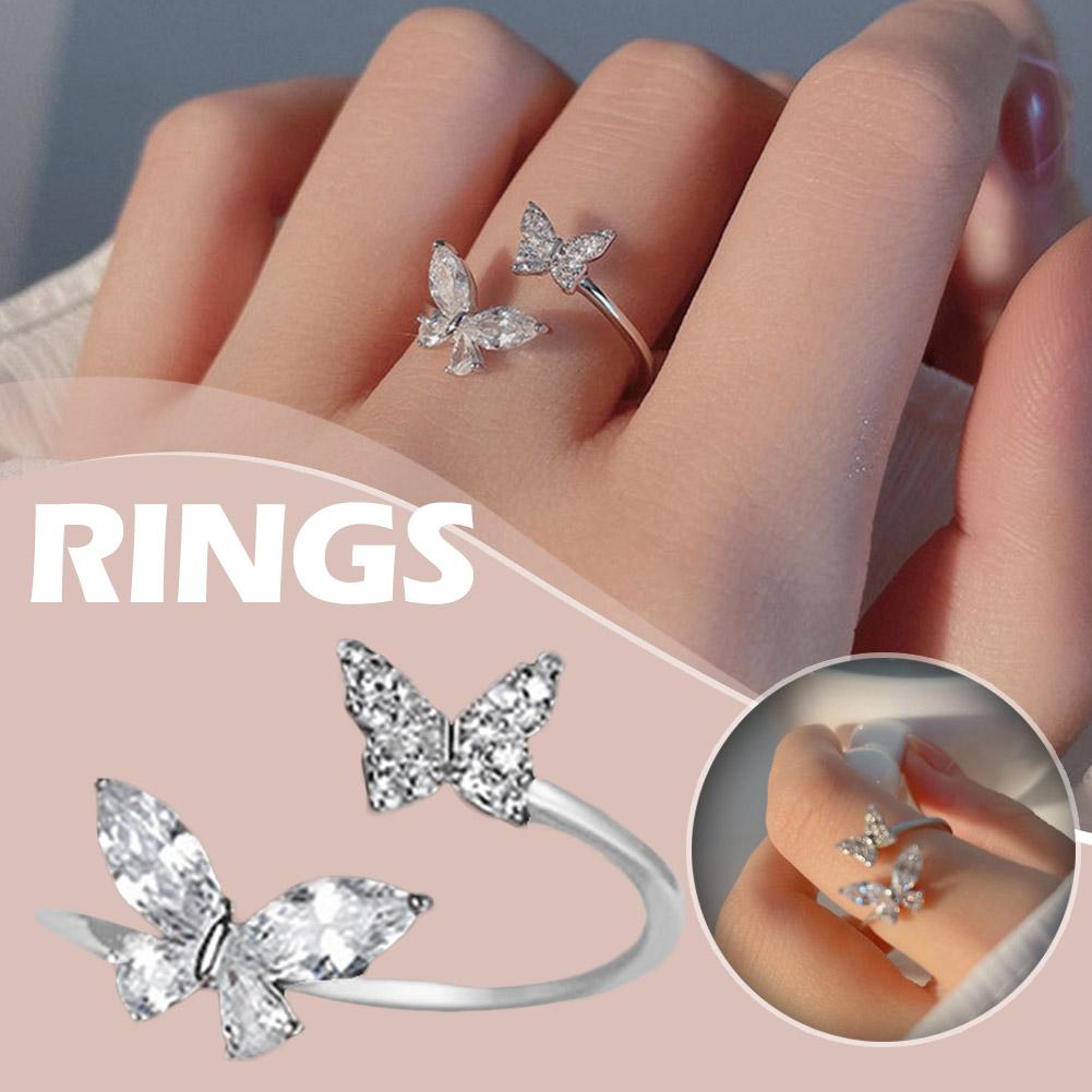 Silver Color 1/3/10PCS Butterfly Zircon Open Rings For Women Wedding Luxury Fine Jewelry Gifts Quality Versatile Finger Rings