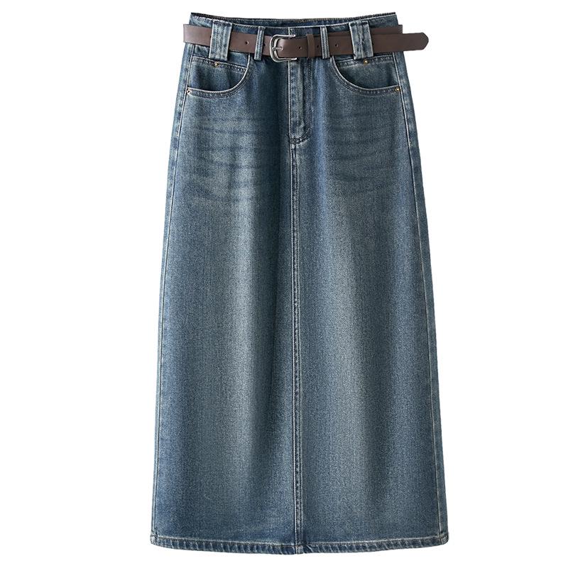 Saia Midi Jeans A-Line Retrô Chique - Cintura Alta, Slim Fit, Confortável e Estilosa, Estilo Coreano Primavera 2026