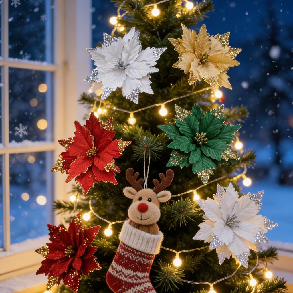 Glitter Flower Mesh Fabric Christmas Floral Arrangement Decoration