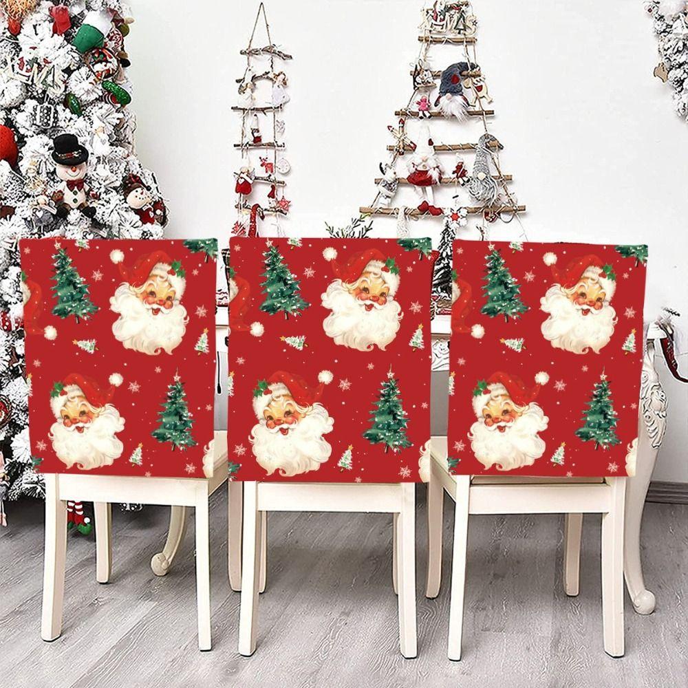 Snowman Christmas Chair Cover Elf Pattern Santa Claus Pattern Chair Back Slipcover Washable Quick Easy Use Dining Chair Cover