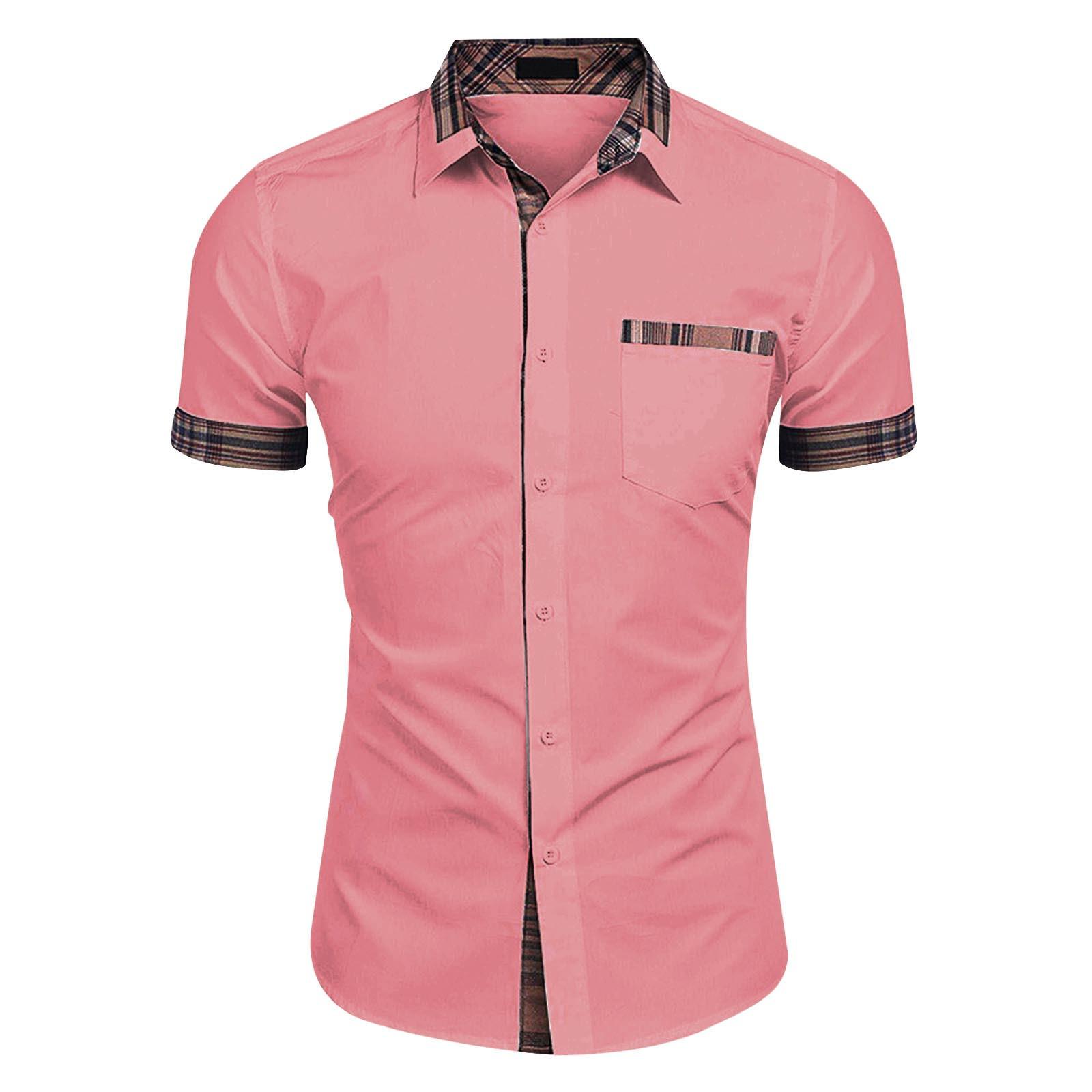 

Мужская мода повседневные тонкие рубашки с короткими рукавами Деловые элитные мужские рубашки XXXL розовый