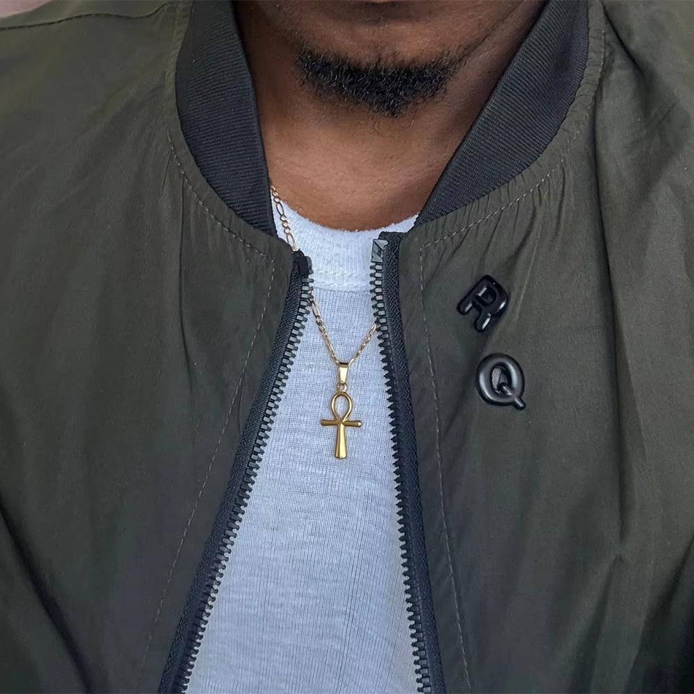 Religion Egyptian Ankh Crucifix Necklaces Gold Color Cross Charm Choker Stainless Steel Symbol of Life Jewelry Gifts Women Men