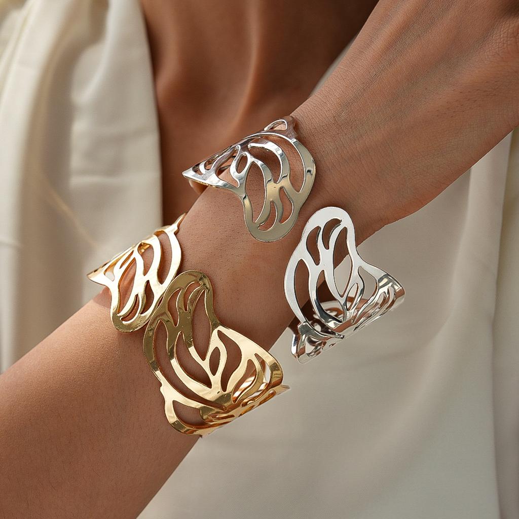 Heavy industry hollow pattern leaves geometric opening bracelet personalized bracelet jewelry