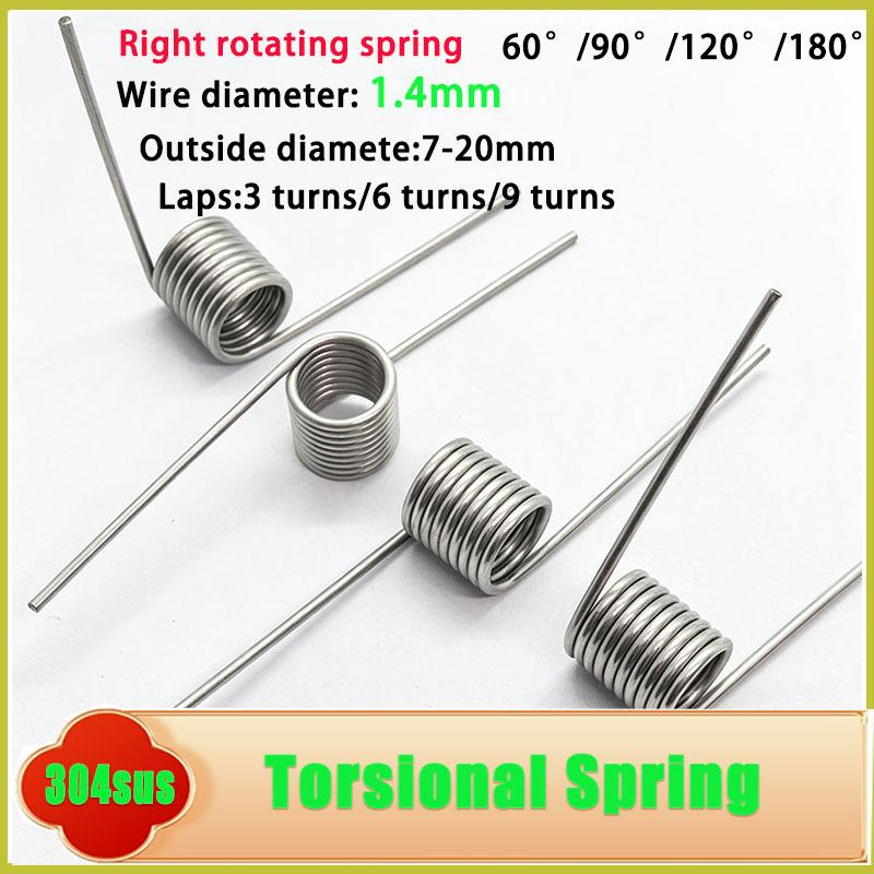 10 stuks 1,4 mm Draad 304 Roestvrij Staal Rechtsdraaiende Torsieveer 3/6/9 Wikkelingen 60-180 Graden Corrosiebestendige Torsieveer