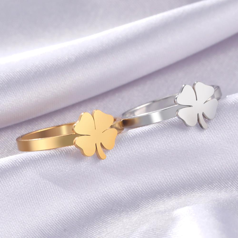 Cazador Minimalistischer Goldener Glücksbringer Kleeblatt Ringe Für Damen Edelstahl Schmuck Fingerring Neues Hochzeitsfeier Geschenk