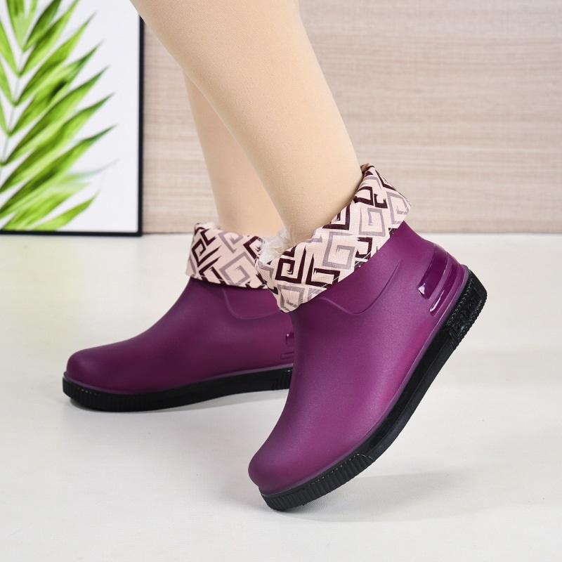 

Women s Outdoor Warm And Cotton Short Tube Rain Shoes Rubber Shoes 41 фиолетовый