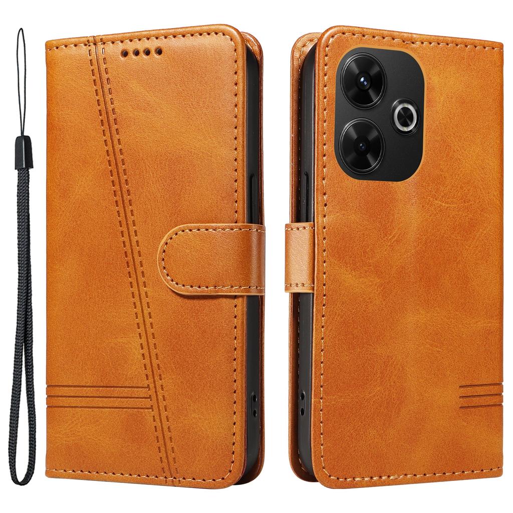 For Xiaomi Redmi 13 5G/13 4G Anti-Scratch Phone Case Imprinted Line PU Leather Cover Wallet with Wrist Strap