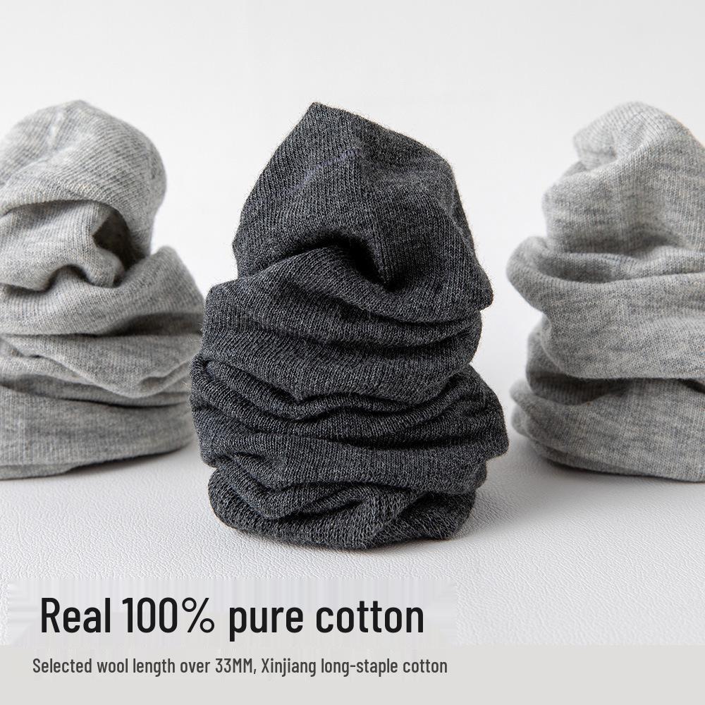Men's Pure Cotton Antibacterial Mid-Calf Socks - Black, Breathable, Sweat-Absorbent for All Seasons
