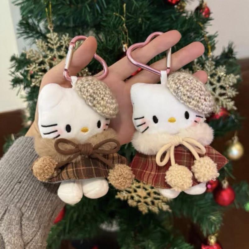 Kawaii Winter Day Princess Cloak Hello Kitty Keychain Plush Pendant Backpack Hanging Decoration Christmas Year Gifts
