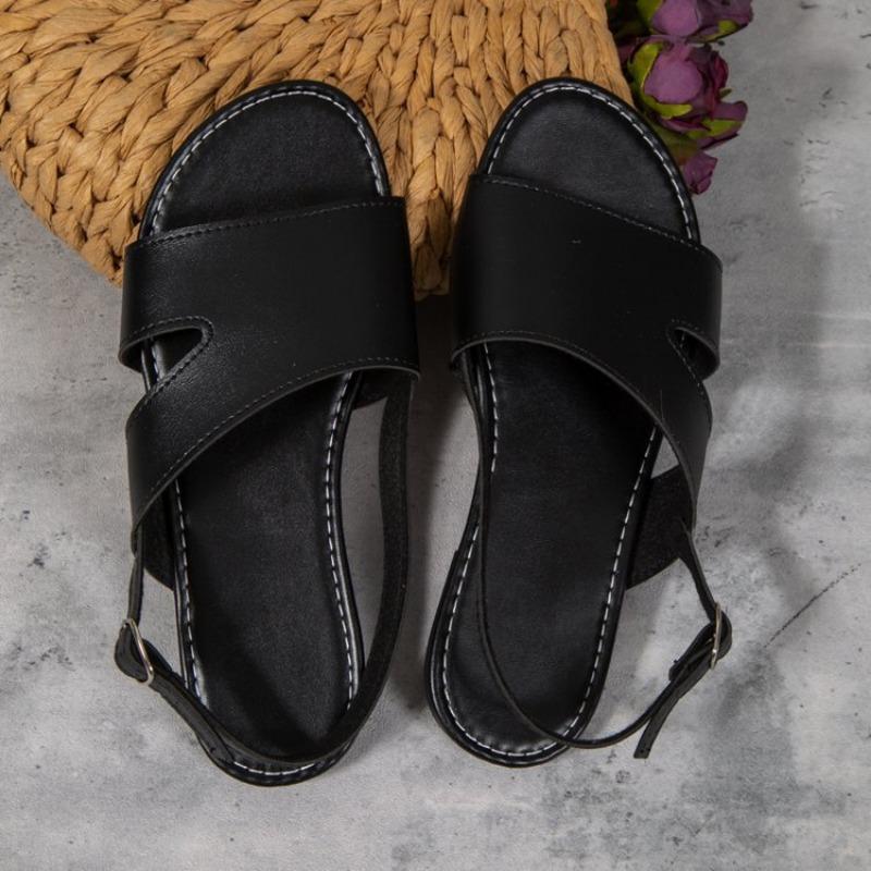 Dámské letní sandály s přezkou na jedné noze, velké velikosti, ploché, jednobarevné, kulaté, s jedním slovem, s přezkou, svrchní oblečení, ležérní dámské boty