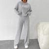 Casual Knitted Long Sleeved Set Women's Hooded Sweatshirt, Loose Pants Two-piece Set