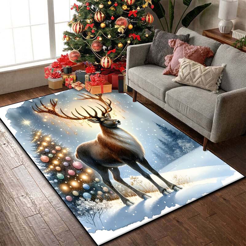15 Size Christmas Reindeer Pattern Rug Carpets Bedroom Living Room Bathroom Mat Creative Door Mat Area Rug Home Holiday Decor