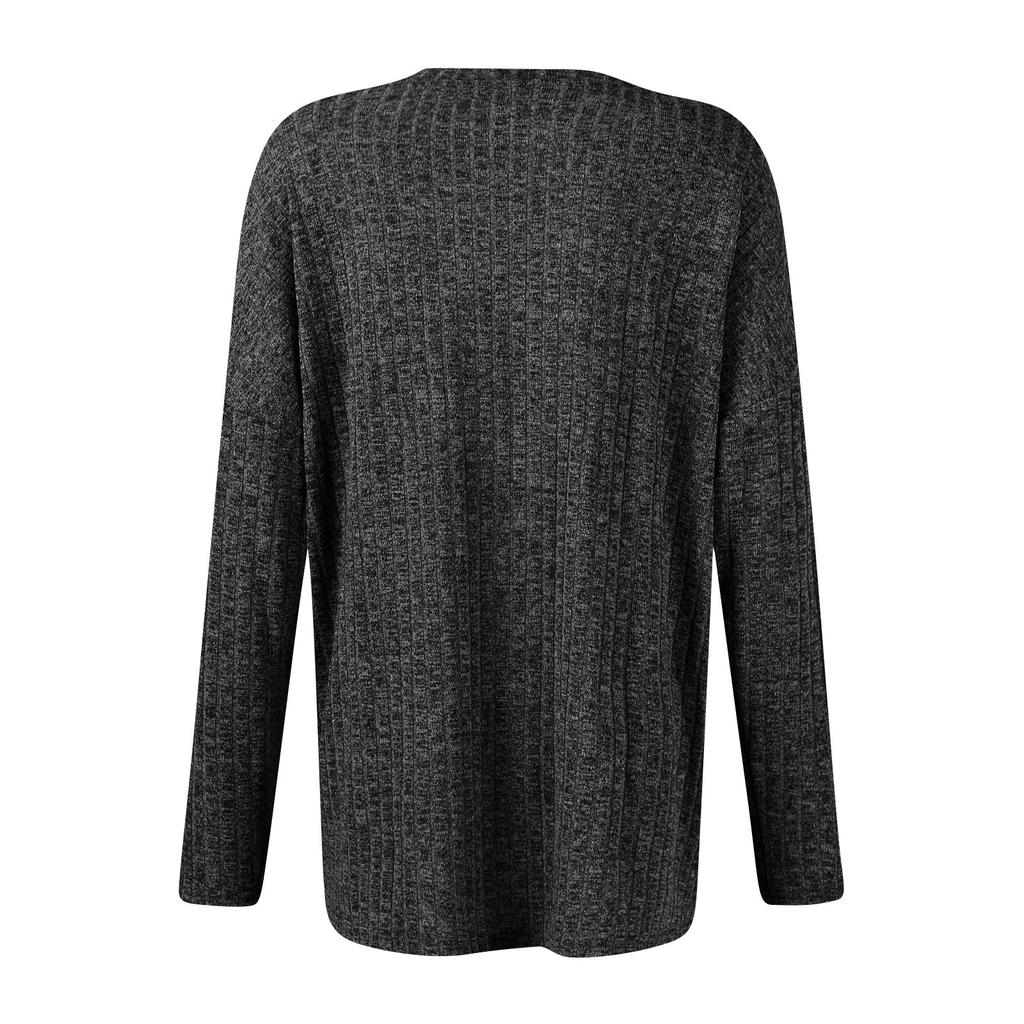 Women's Fashionable Solid Color Round Neck Long Sleeved Loose Fitting Pullover T-shirt Top