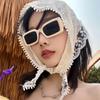 Neu Ins Spitze Haar Schal Floral Print Transparent Kopftuch Hut Retro Dreieck Haar Band Frauen Reise Foto Stirnband Zubehör