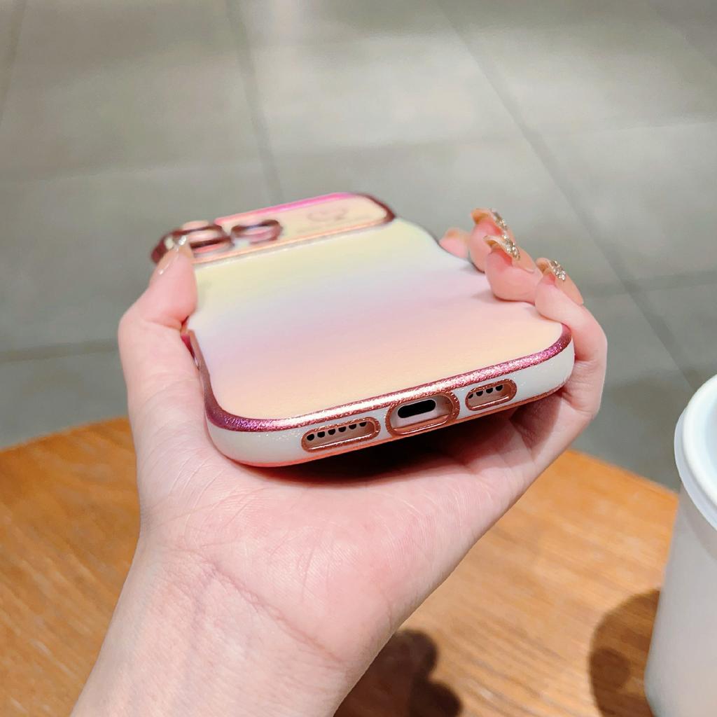 For iPhone 16 Pro Case Curly Shape Love Heart TPU Phone Cover Iridescent Gradient