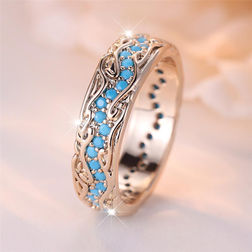 

Cute Female Blue Round Stone Ring Novelty Gold Color Party For Women 10 синій