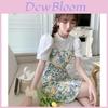 Summer Floral Twopiece Dress Set With Puff Sleeves And Splicing For Petite Women