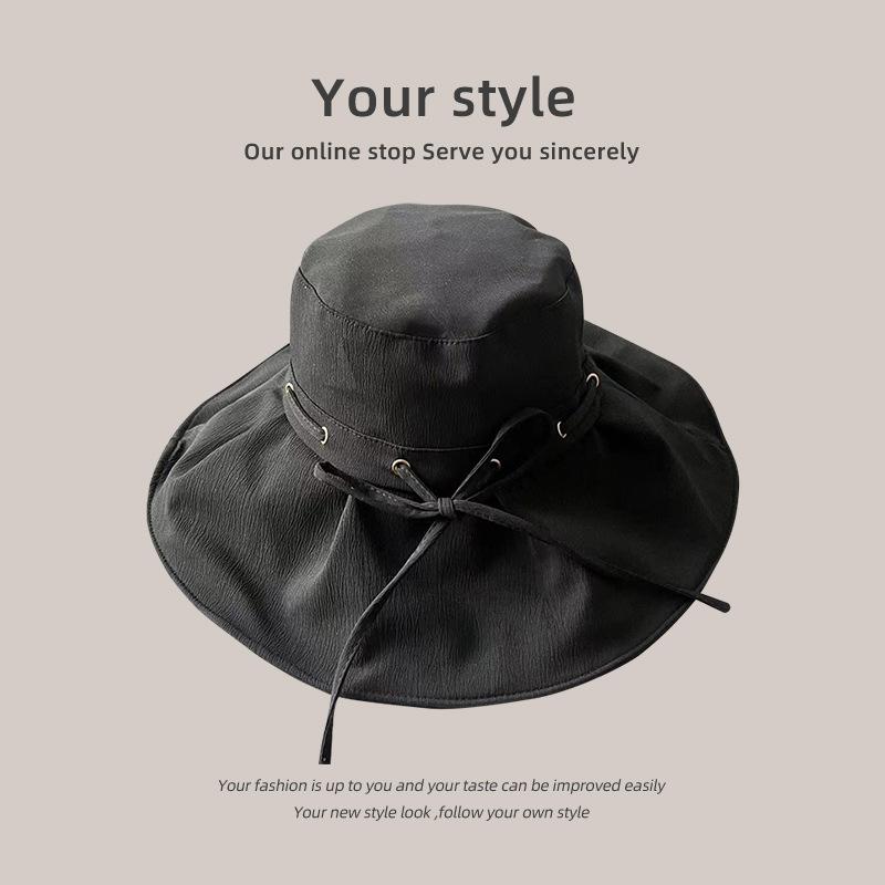 

2025 new big brim sunscreen bucket hat women s sun hat summer sunshade show face small women s ultraviolet cover face Adjustable (55-58cm) чорний