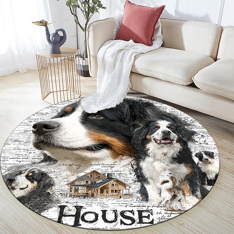 Vintage Dog Round Area Rug,Carpet Rug for Living Room Bedroom Sofa Playroom Decor,Non-slip Floor Mat