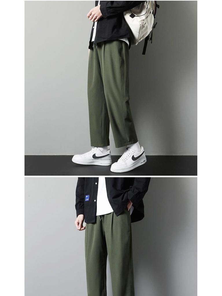 Men's Trendy Loose-Fit Summer Sports Pants - Ice Silk, Straight Wide-Legged, Cropped.