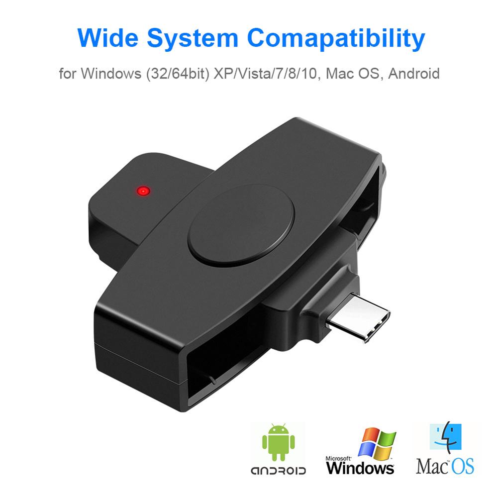 Type-C Smart Card Reader Portable CAC Smart Card Reader Bank Tax Declaration Accessories Support for Windows for Mac/Android OS