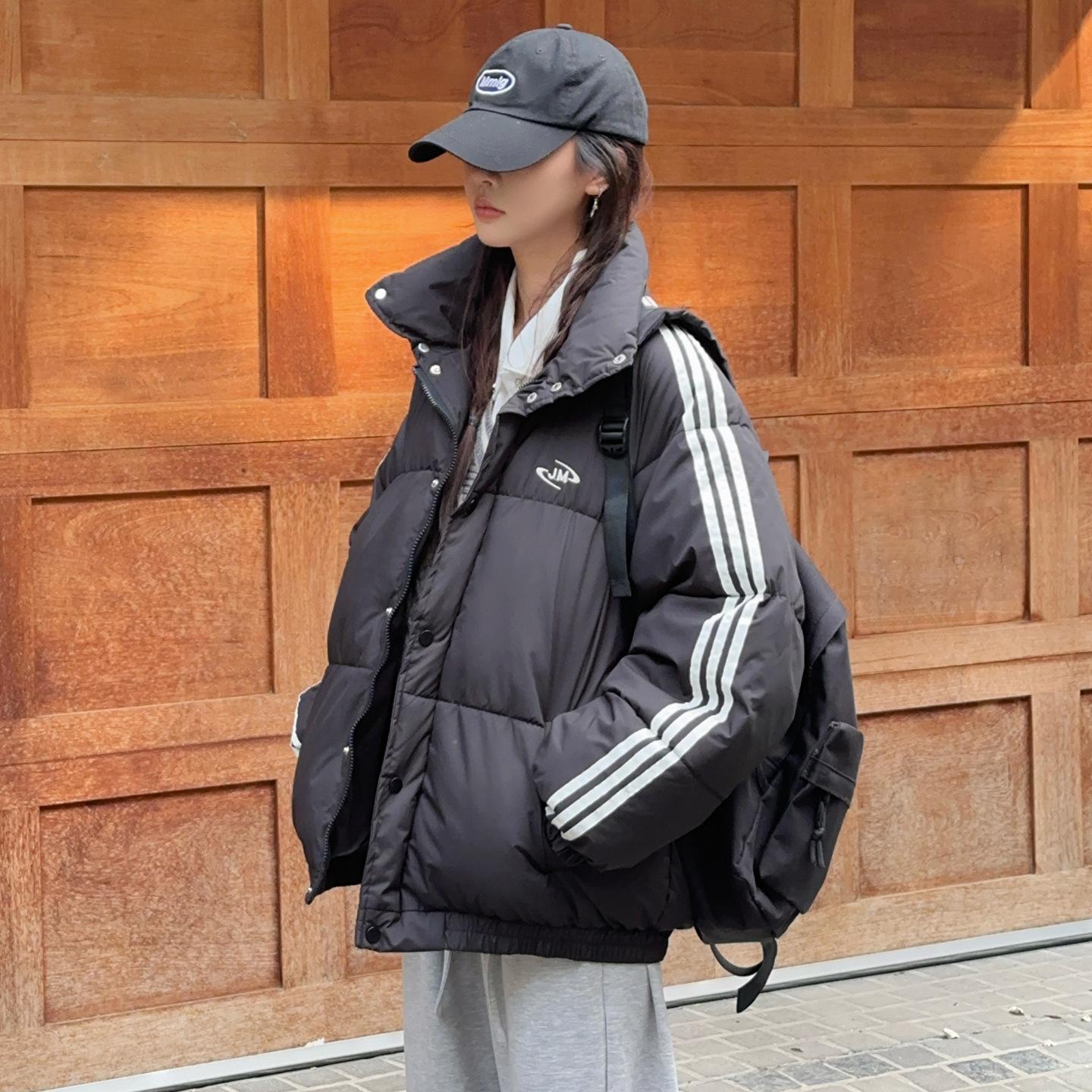 

Женская новая короткая куртка с хлопковой подкладкой 2025 года - Стильное и теплое зимнее пальто для студентов и пар S (90-105 jin) чёрный