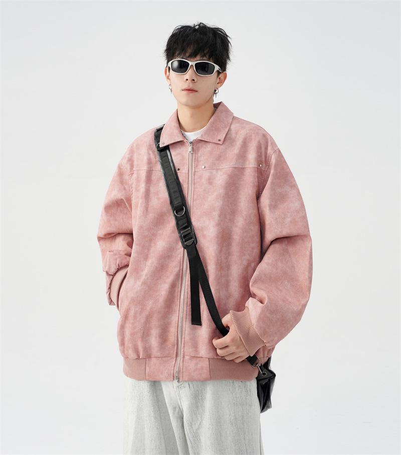 Unisex American Retro Maelard Jacket: Spring/Autumn Turn-Down Collar Motorcycle Leather Coat with Rivets.