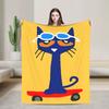 Pete the Cat Cartoon Knitted Blanket Velvet Skateboarding Cat Super Warm Throw Blankets for Home Couch Bed Rug