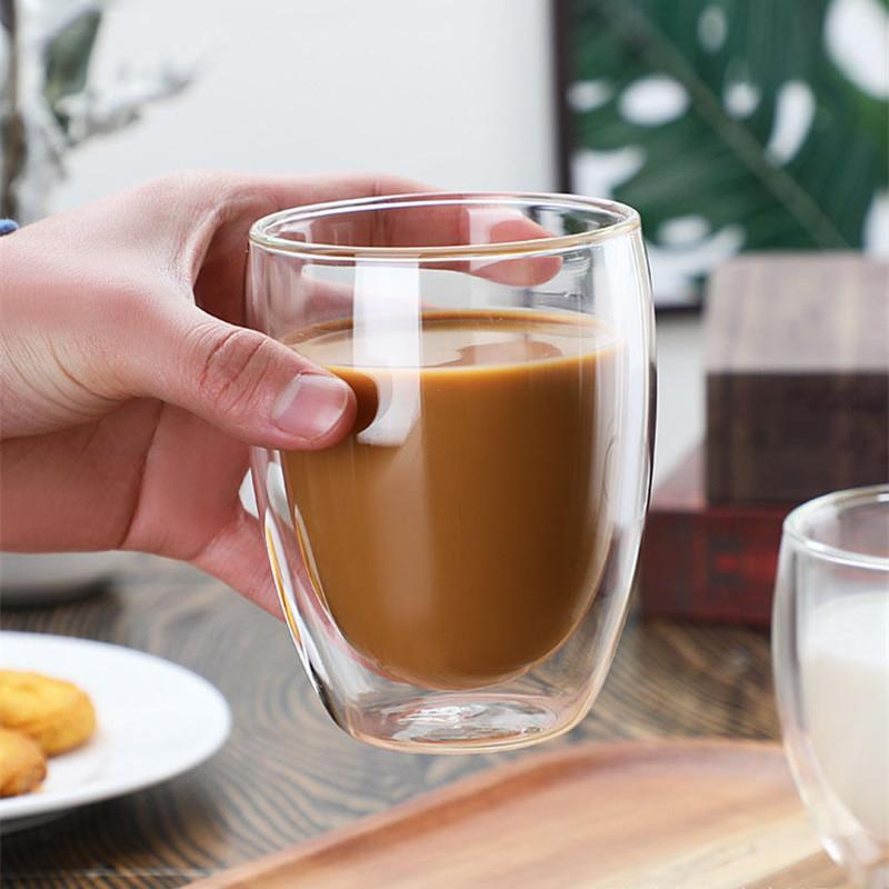 Tazza di vetro Tazza di vetro borosilicato ad alta resistenza a doppia parete Tazza di tè Latte Succo Vino Caffè Acqua Tazza Bar Drinkware Regalo