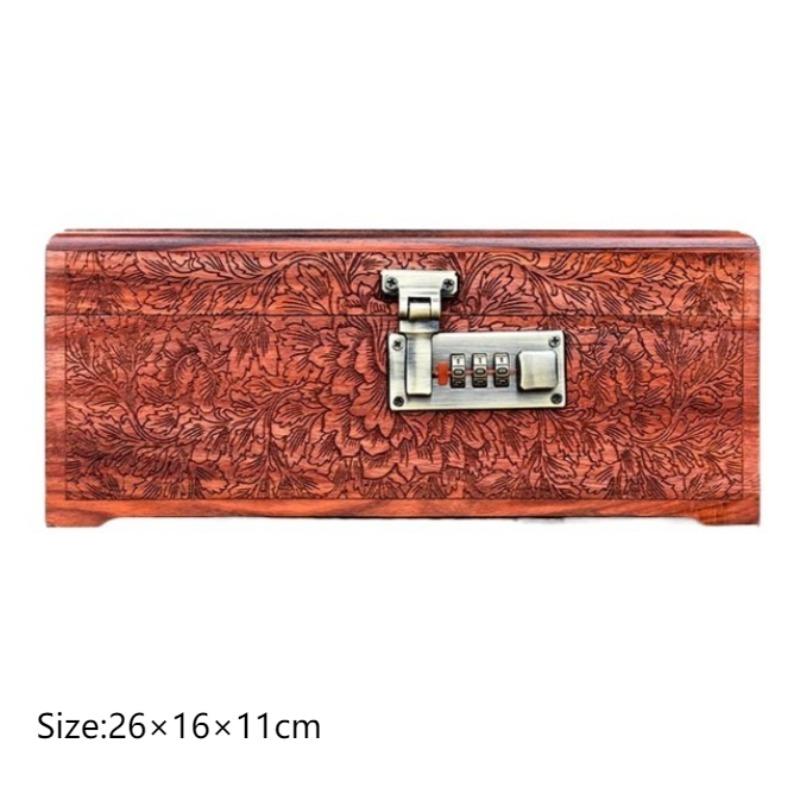 Sandalwood Jewelry Storage Box Valuable Jewellery Protect Case Peony Trinket Collection Boxes Household Lockable Organizer Cases